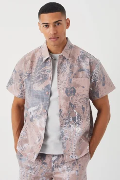 boohooMAN Pu Short Sleeve Boxy Abstract Set | UK| Sets & Co-Ords