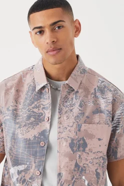 boohooMAN Pu Short Sleeve Boxy Abstract Set | UK| Sets & Co-Ords