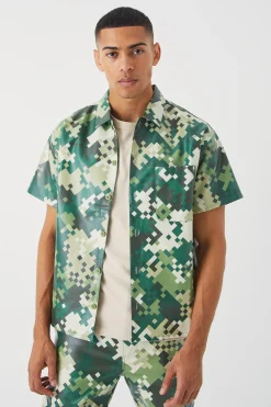 boohooMAN Pu Short Sleeve Boxy Camouflage Shirt | UK| Sets & Co-Ords