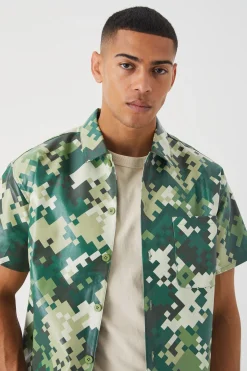 boohooMAN Pu Short Sleeve Boxy Camouflage Shirt | UK| Sets & Co-Ords