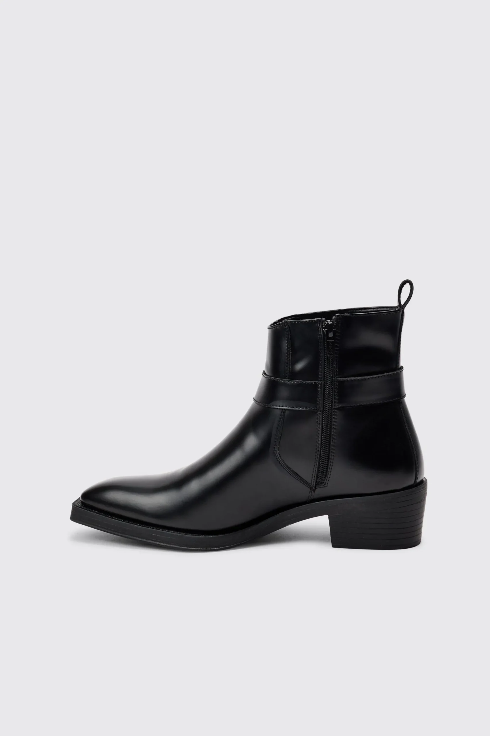 boohooMAN PU Square Toe Buckle Detail Boot In | UK| Boots