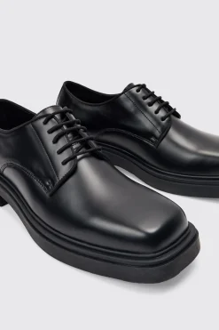 boohooMAN PU Square Toe Lace Up Loafer In | UK| Smart Shoes