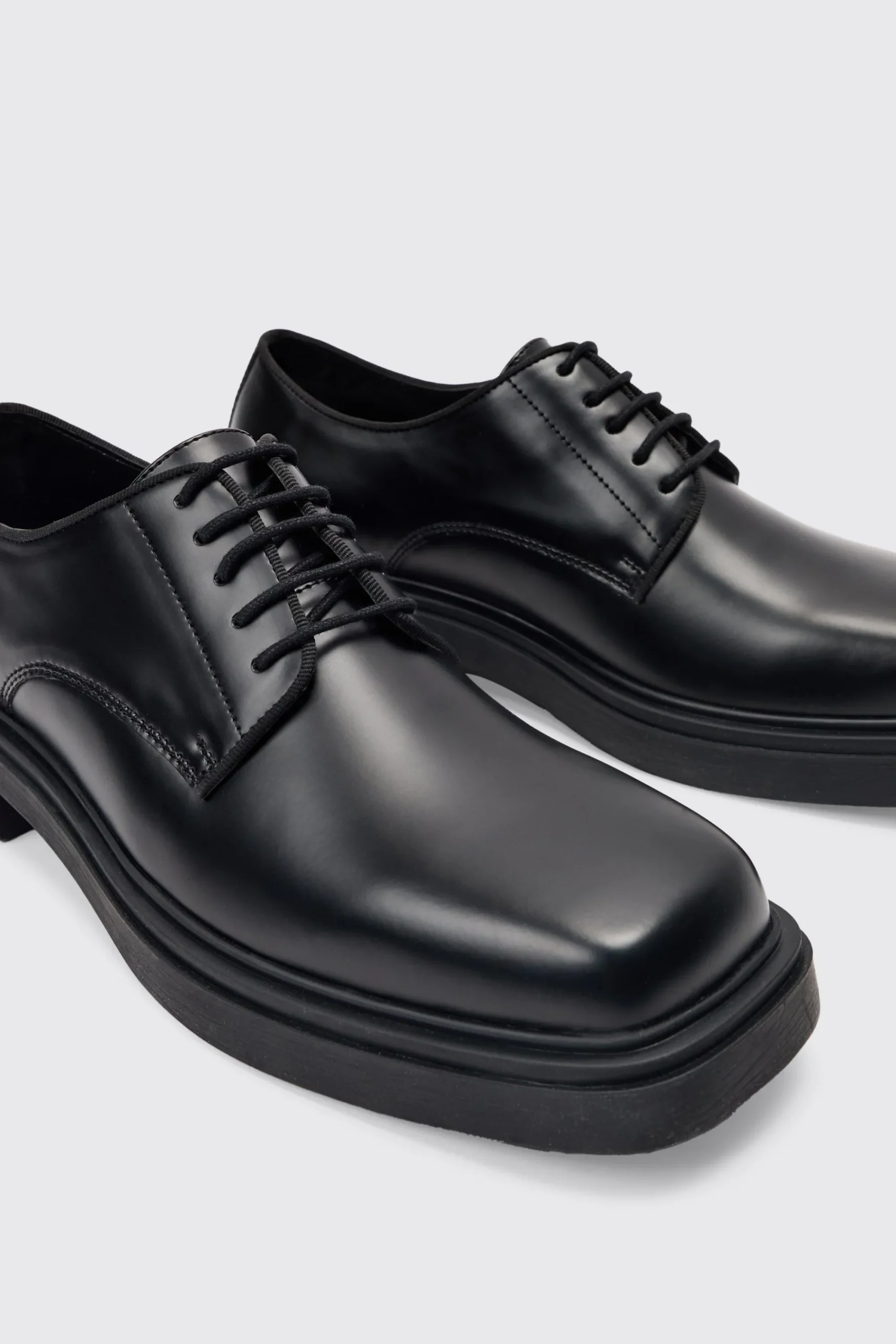 boohooMAN PU Square Toe Lace Up Loafer In | UK| Smart Shoes