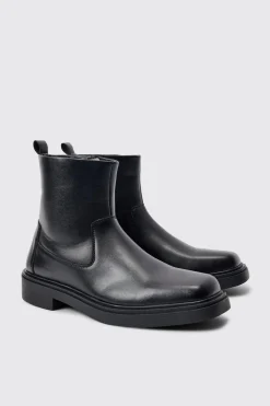 boohooMAN PU Square Toe Zip Up Boot In | UK| Boots