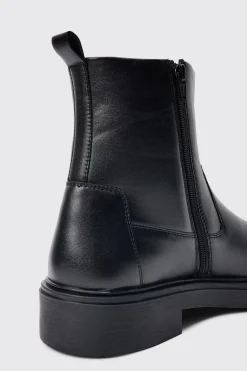 boohooMAN PU Square Toe Zip Up Boot In | UK| Boots