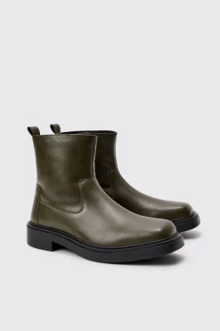 boohooMAN PU Square Toe Zip Up Boot In | UK| Boots