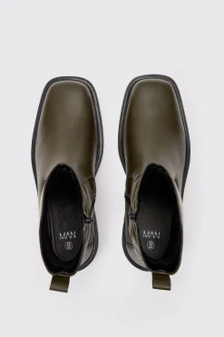 boohooMAN PU Square Toe Zip Up Boot In | UK| Boots