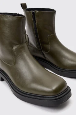 boohooMAN PU Square Toe Zip Up Boot In | UK| Boots