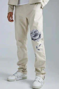 boohooMAN Pu Stacked Straight Leg Zip Gusset Embroidered Trouser | UK| Trousers|Sets & Co-Ords