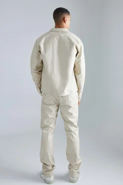 boohooMAN Pu Stacked Straight Leg Zip Gusset Embroidered Trouser | UK| Trousers|Sets & Co-Ords