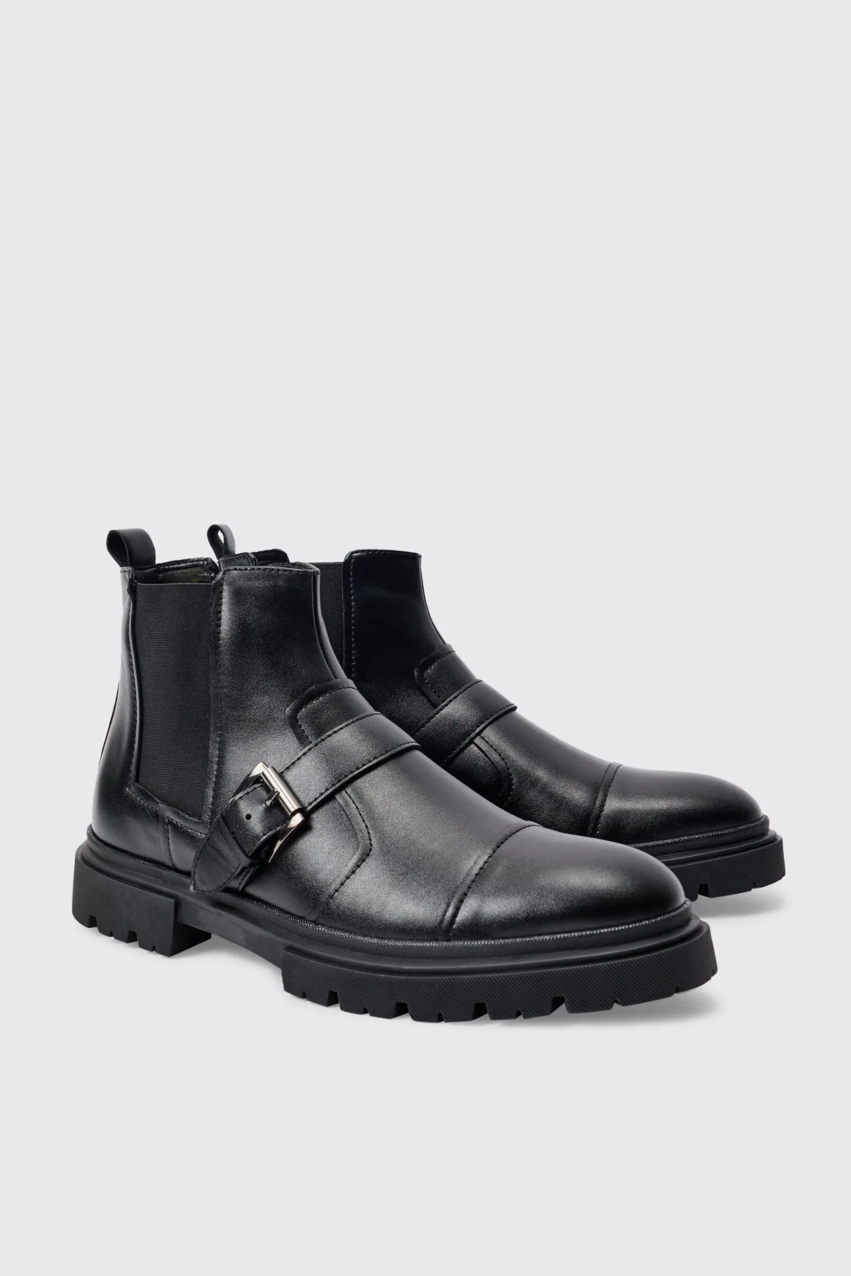 boohooMAN PU Strap Detail Chunky Boot In | UK| Boots