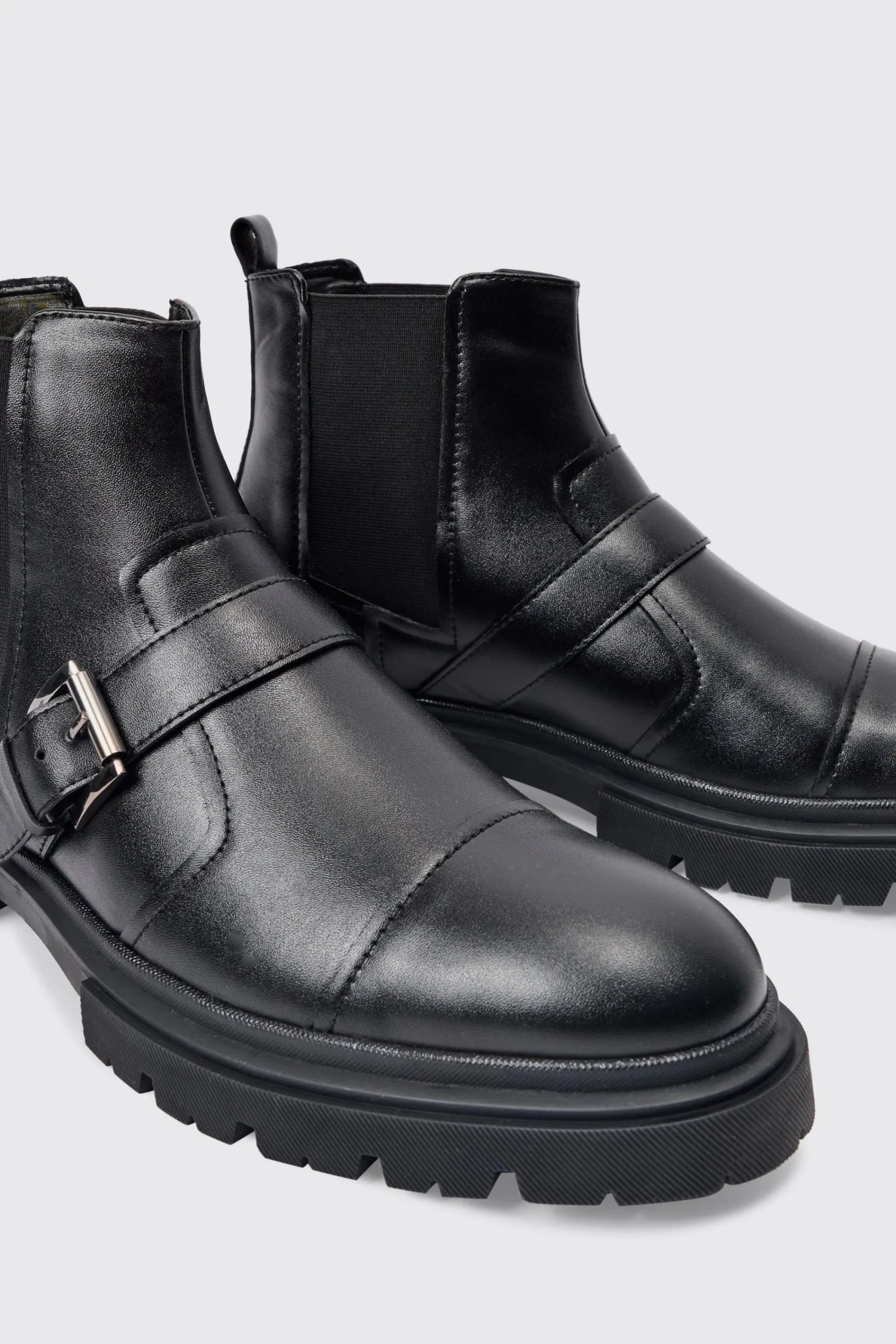 boohooMAN PU Strap Detail Chunky Boot In | UK| Boots