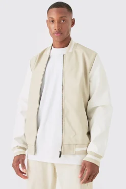 boohooMAN Pu Varsity Jacket | UK| Coats & Jackets