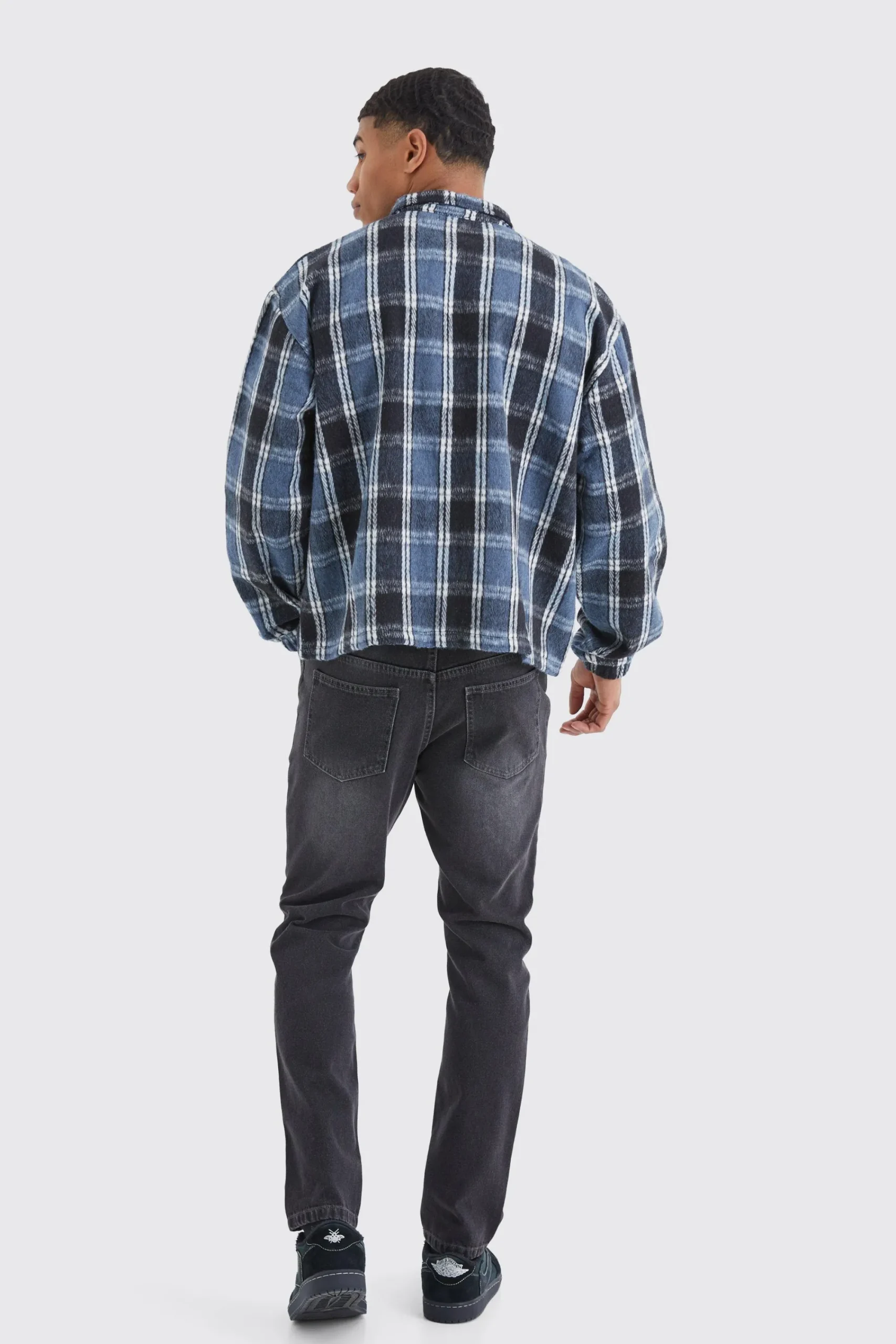 boohooMAN Quarter Zip Boxy Fleece Checked Overshirt | UK| Shirts