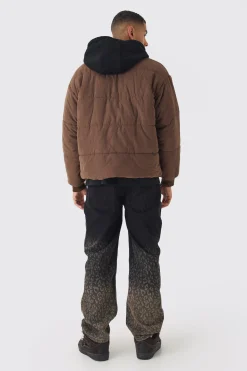 boohooMAN Quilted Hooded Faux Layer Bomber Jacket In | UK| Coats & Jackets