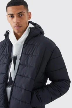 boohooMAN Quilted Longline Puffer With Hood | UK| Coats & Jackets
