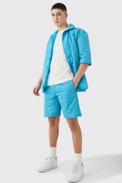 boohooMAN Quilted Square Shirt And Short Set | UK| Sets & Co-Ords