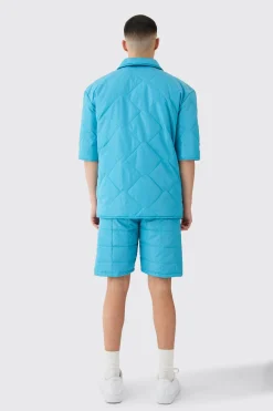 boohooMAN Quilted Square Shirt And Short Set | UK| Sets & Co-Ords