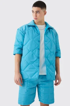 boohooMAN Quilted Square Shirt And Short Set | UK| Sets & Co-Ords