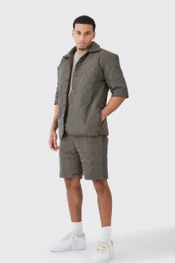 boohooMAN Quilted Square Shirt And Short Set | UK| Sets & Co-Ords