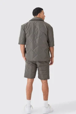 boohooMAN Quilted Square Shirt And Short Set | UK| Sets & Co-Ords