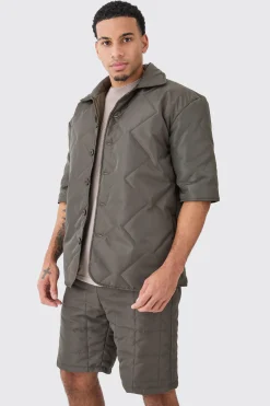 boohooMAN Quilted Square Shirt And Short Set | UK| Sets & Co-Ords