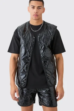 boohooMAN Quilted Vest And Short High Shine Set | UK| Sets & Co-Ords