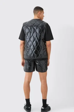 boohooMAN Quilted Vest And Short High Shine Set | UK| Sets & Co-Ords