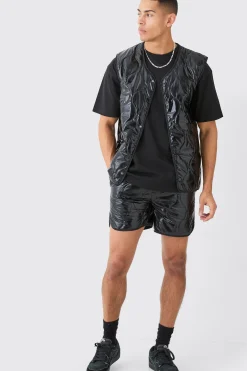 boohooMAN Quilted Vest And Short High Shine Set | UK| Sets & Co-Ords
