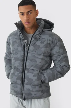 boohooMAN Reflective Camo Hooded Puffer Coat | UK| Coats & Jackets