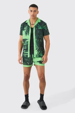boohooMAN Regular Boarder Shirt & Swim Short Set | UK| Sets & Co-Ords