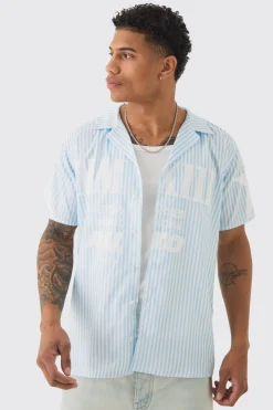 boohooMAN Regular Collared Stripe Graphic Shirt | UK| Shirts