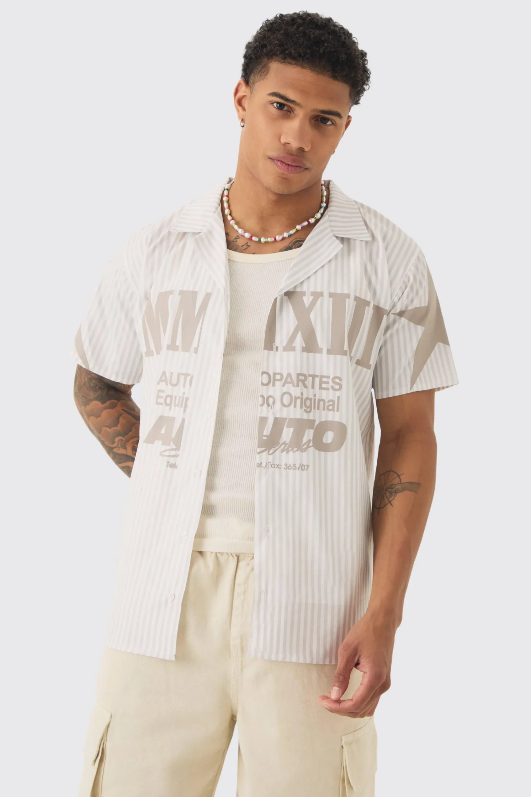boohooMAN Regular Collared Stripe Graphic Shirt | UK| Shirts