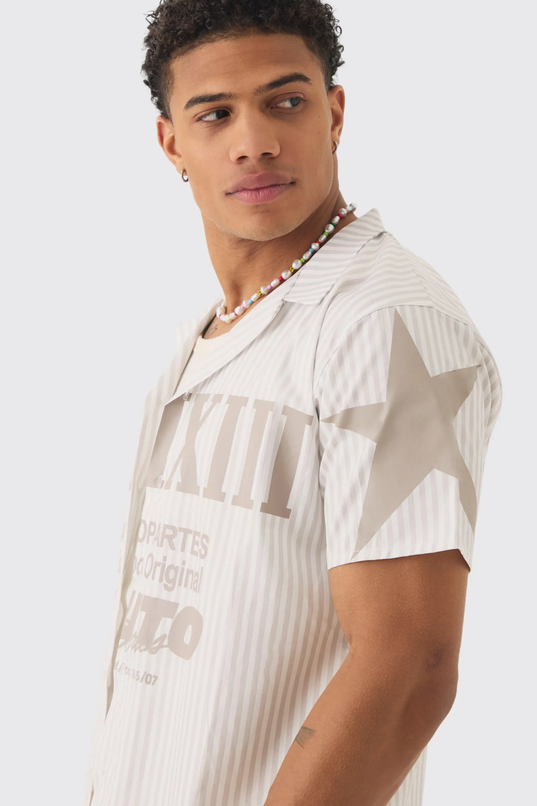 boohooMAN Regular Collared Stripe Graphic Shirt | UK| Shirts