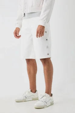 boohooMAN Regular Embellished Jorts With Woven Label | UK| Shorts