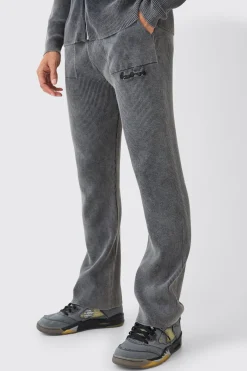 boohooMAN Regular Fit Acid Wash Ribbed Knitted Joggers | UK| Tracksuits