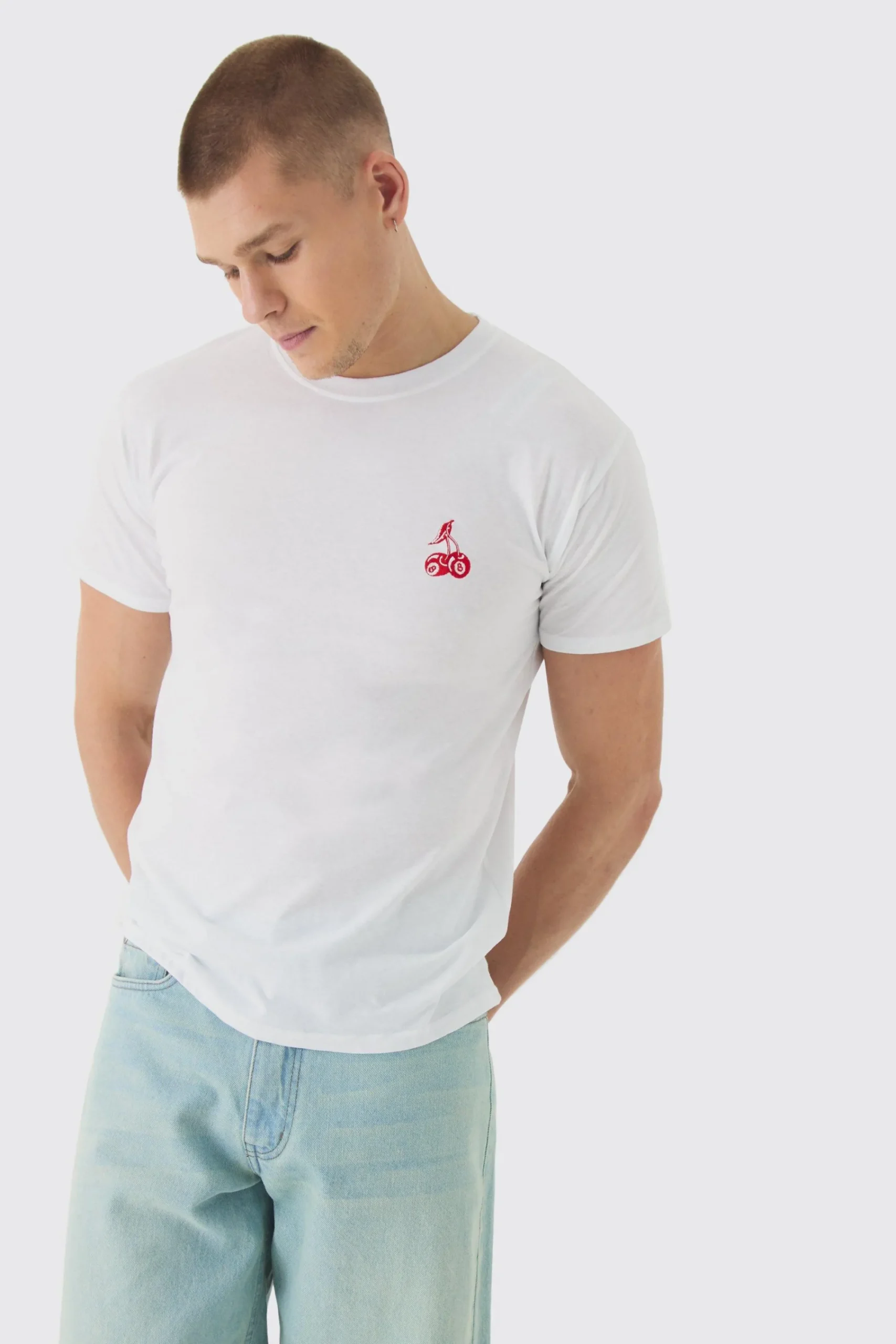 Regular Fit Cherry Embroidery T-shirt | UK^boohooMAN Discount