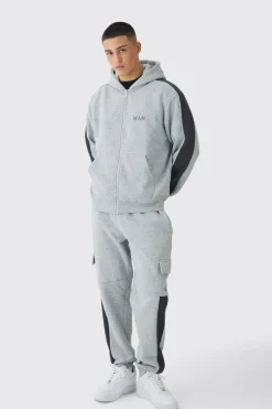 boohooMAN Regular Fit Colour Block Cargo Pocket Zip Through Hooded Tracksuit | UK| Tracksuits