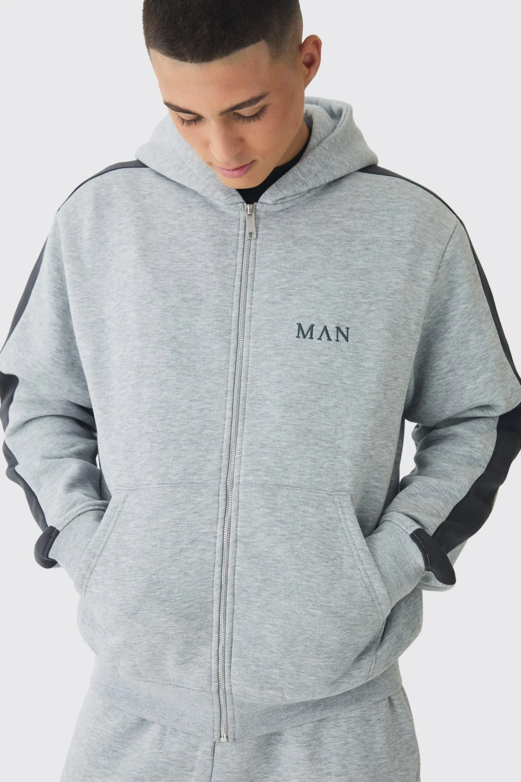 boohooMAN Regular Fit Colour Block Cargo Pocket Zip Through Hooded Tracksuit | UK| Tracksuits