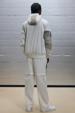 Regular Fit Crinkle Nylon Panelled Funnel Neck Hoodie | UK^boohooMAN Best