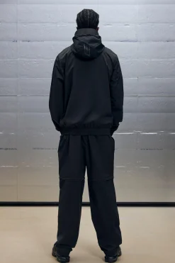 Regular Fit Crinkle Nylon Panelled Funnel Neck Hoodie | UK^boohooMAN New