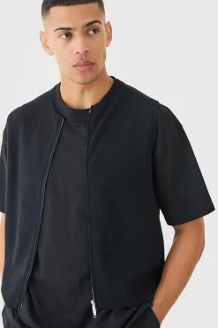 Regular Fit Dual Zip Bomber Knitted Gilet | UK^boohooMAN Hot