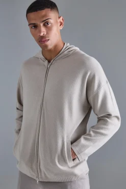boohooMAN Regular Fit Dual Zip Through Knitted Hoodie | UK| Knitwear