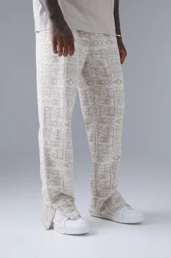 boohooMAN Regular Fit Jacquard Aztec Split Hem Jogger | UK| Trousers|Joggers