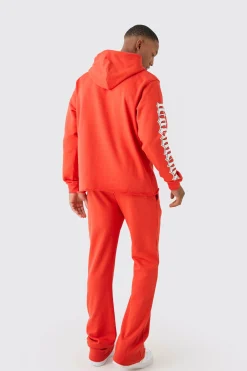 boohooMAN Regular Fit Large Graphic Raw Hem Fla Tracksuit | UK| Tracksuits