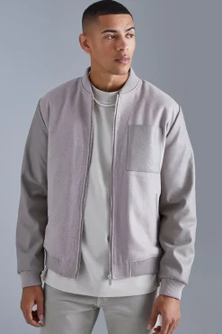 boohooMAN Regular Fit Melton & Pu Patch Bomber | UK| Coats & Jackets