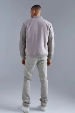 boohooMAN Regular Fit Melton & Pu Patch Bomber | UK| Coats & Jackets