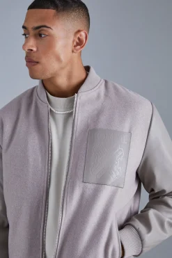 boohooMAN Regular Fit Melton & Pu Patch Bomber | UK| Coats & Jackets