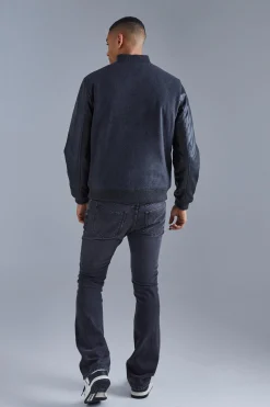 boohooMAN Regular Fit Melton & Pu Patch Bomber | UK| Coats & Jackets