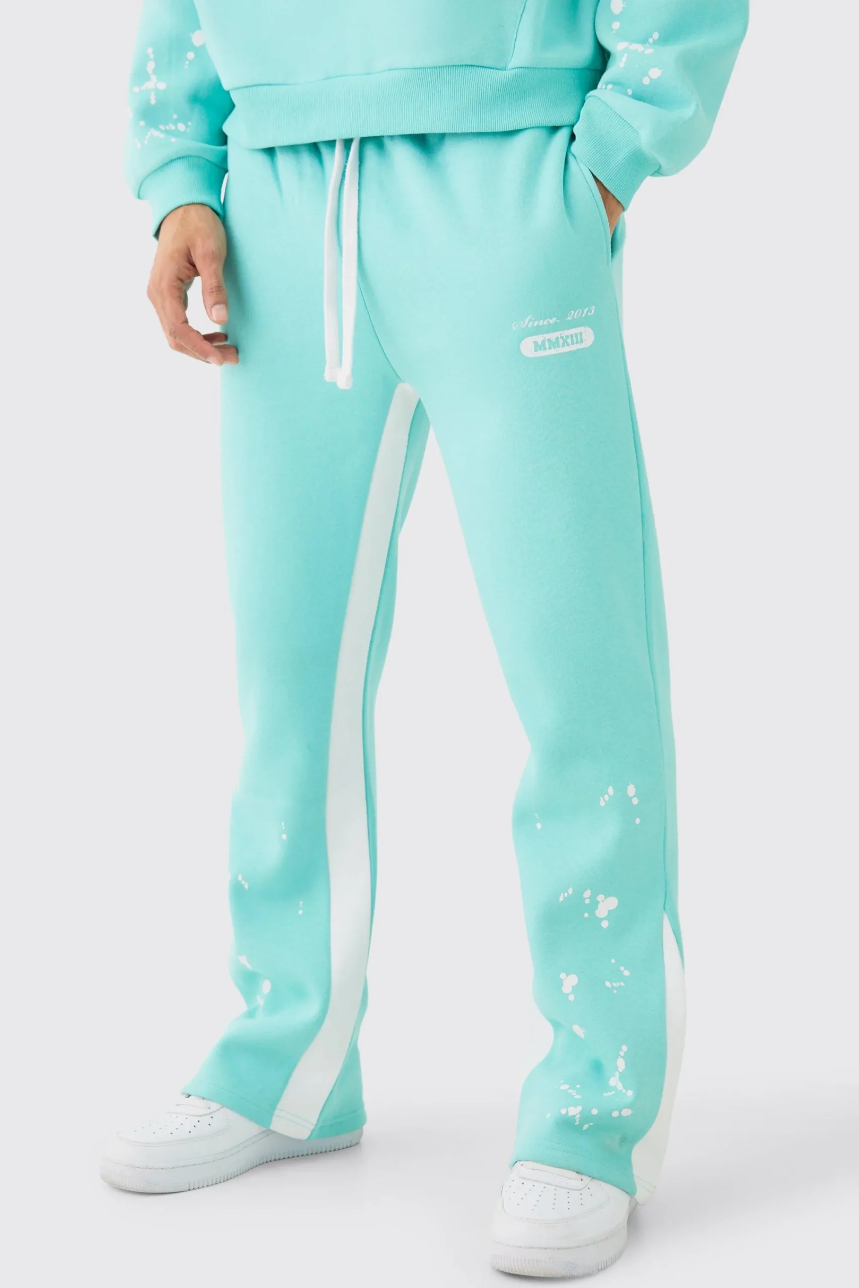 boohooMAN Regular Fit Paint Splatter Gusset Jogger | UK| Trousers|Joggers